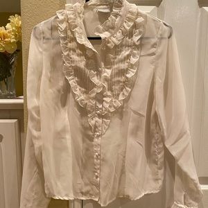 Sheer ruffle buttoned down shirt size 4